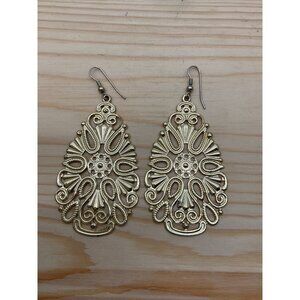Gold-Tone Filigree Drop Earrings With Hook Fastening